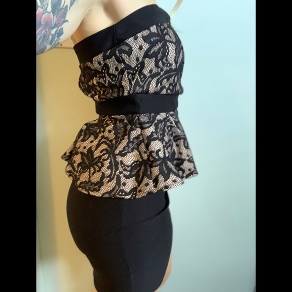 Small, Black and Tan lace peplum party dress - Picture 10 of 10